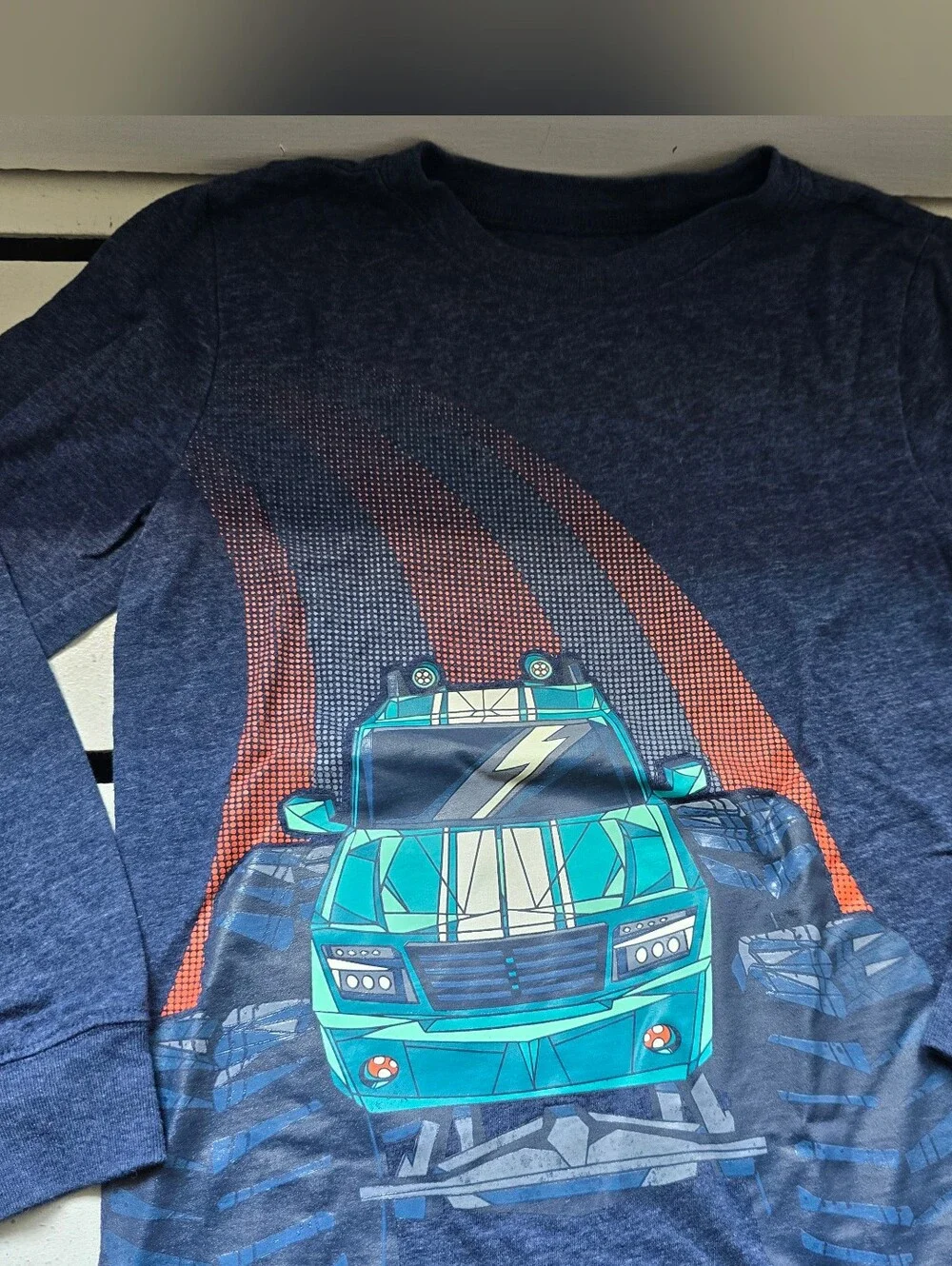 Carter's Navy Long Sleeve Tee with Teal Truck Graphic